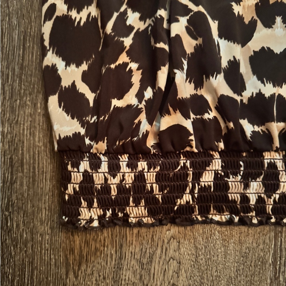 AB Studio Brown Animal Print Blouse Size Large - Picture 2 of 6